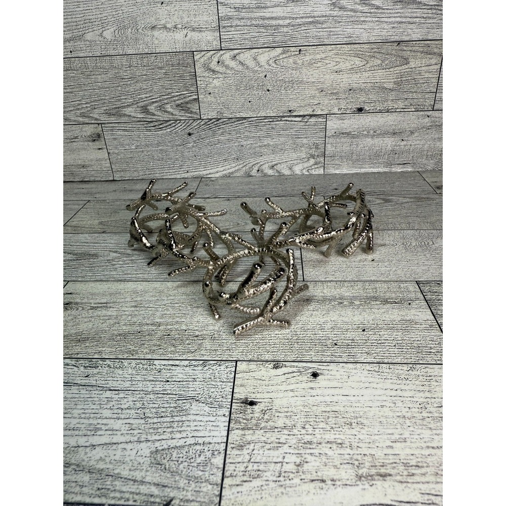 Napkin Rings Antler Branch Coral Silver Set of 5‎ Aluminum Metal Wrapped Holders